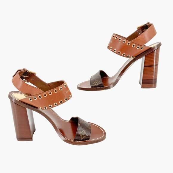Louis Vuitton Passenger Monogram Sandals EU 41 US 11 Brown Leather LV Block Heel - Picture 9 of 15